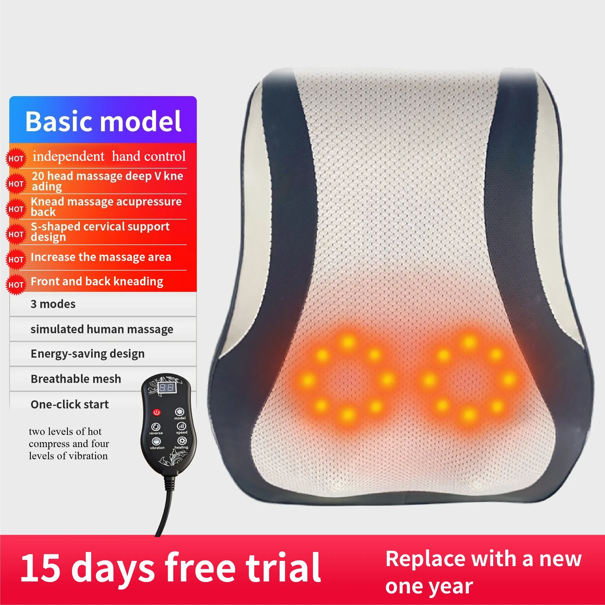 Oreiller de massage Shiatsu électrique pour la tête, le cou et le dos, avec chauffage et vibrations, pour voiture et domicile 10