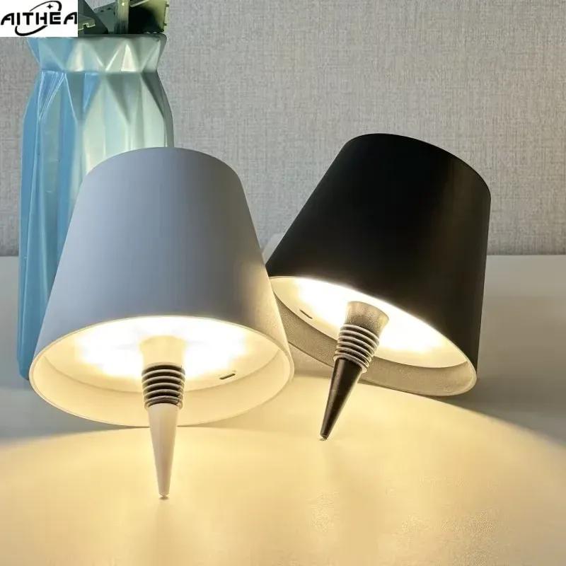 Lampe de table sans fil AITHEA à LED pour bouteille de vin, rechargeable, avec interrupteur tactile, veilleuse décorative pour cafés, bars et restaurants