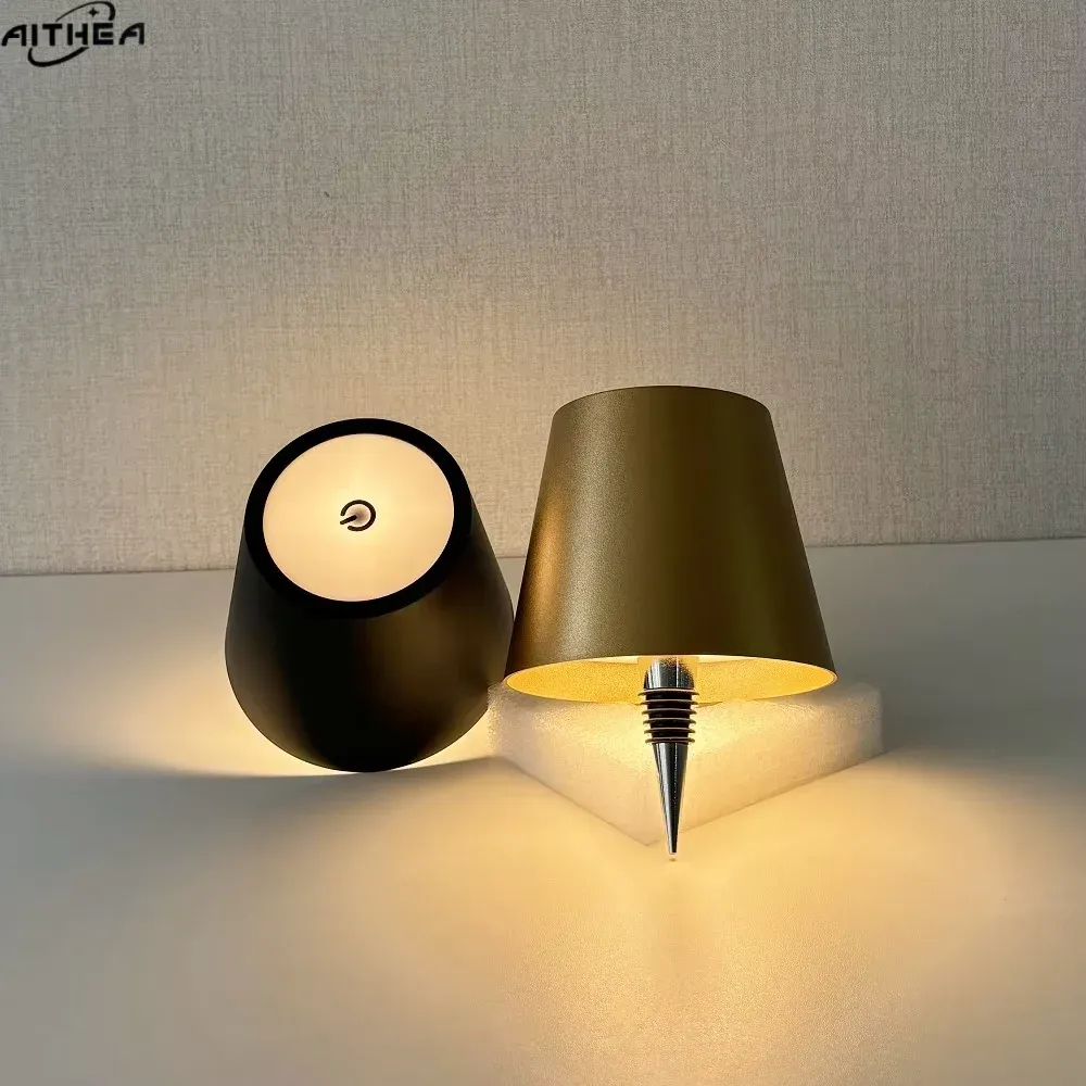Lampe de table sans fil AITHEA à LED pour bouteille de vin, rechargeable, avec interrupteur tactile, veilleuse décorative pour cafés, bars et restaurants 2