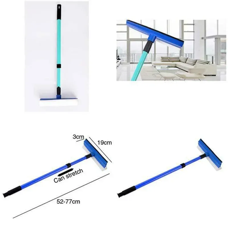 Nettoyeur de vitres télescopique 2-en-1 : brosse éponge et raclette à long manche - Image 1