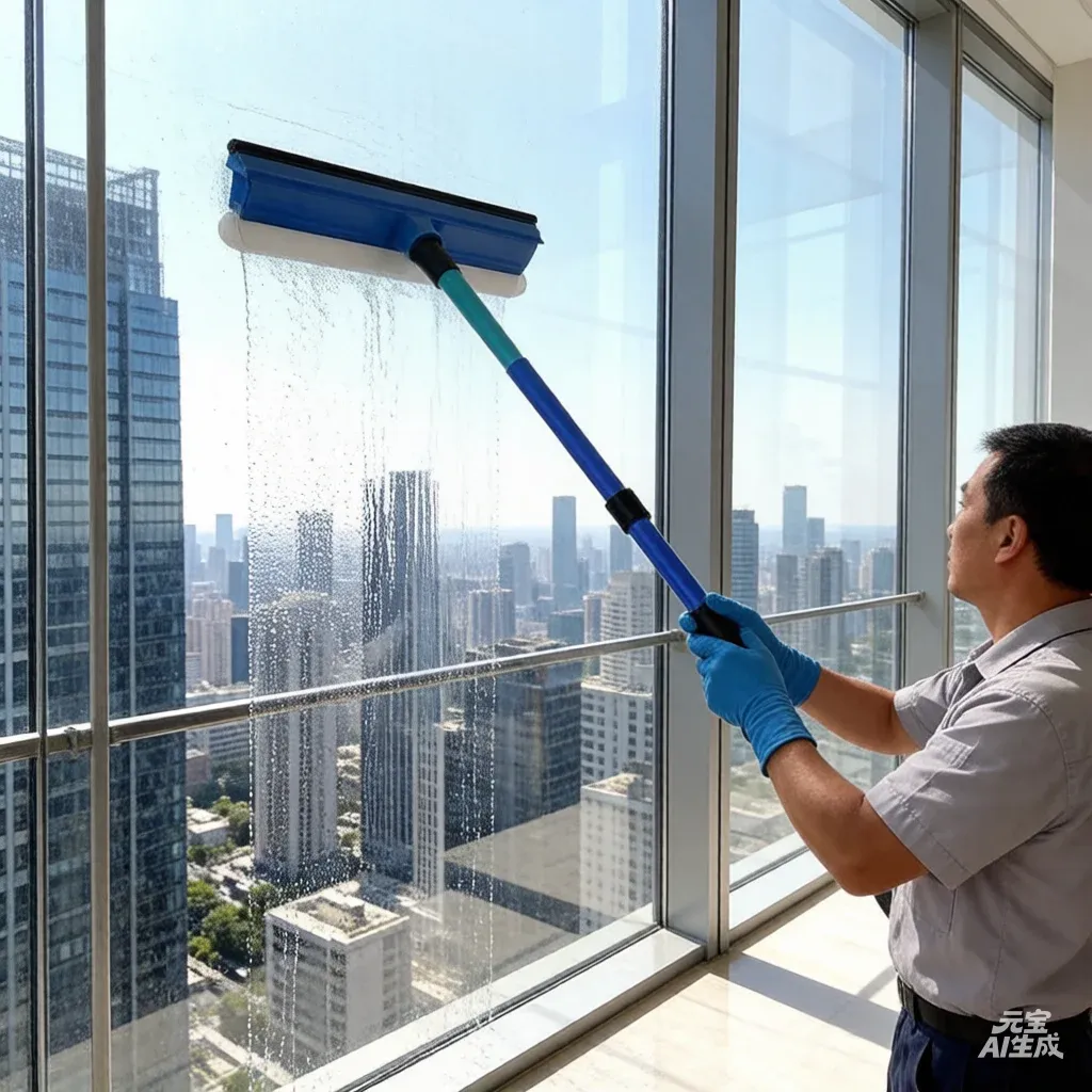Nettoyeur de vitres télescopique 2-en-1 : brosse éponge et raclette à long manche 4