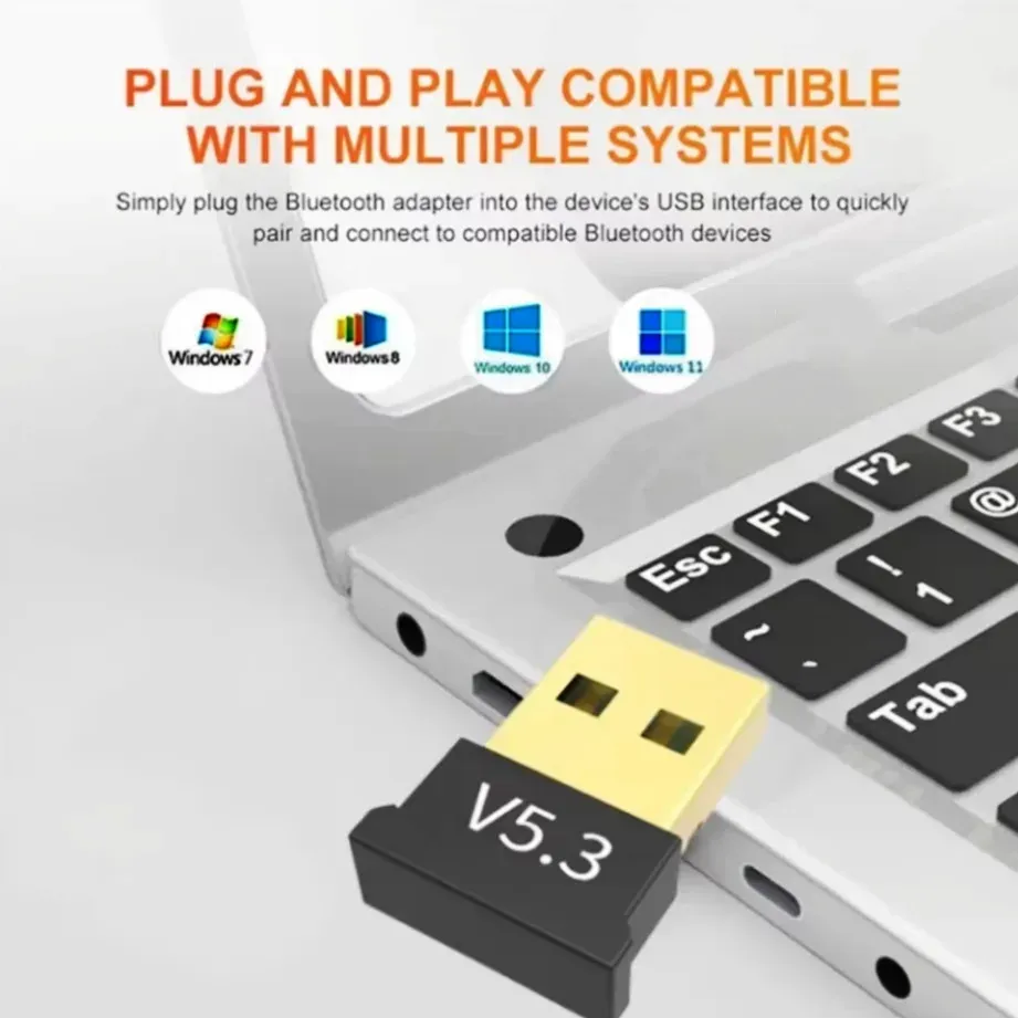 Adaptateur USB Bluetooth 5.3 pour PC et ordinateur portable, dongle sans fil compatible souris et clavier, prise en charge de Windows 7/8.1/10/11 4