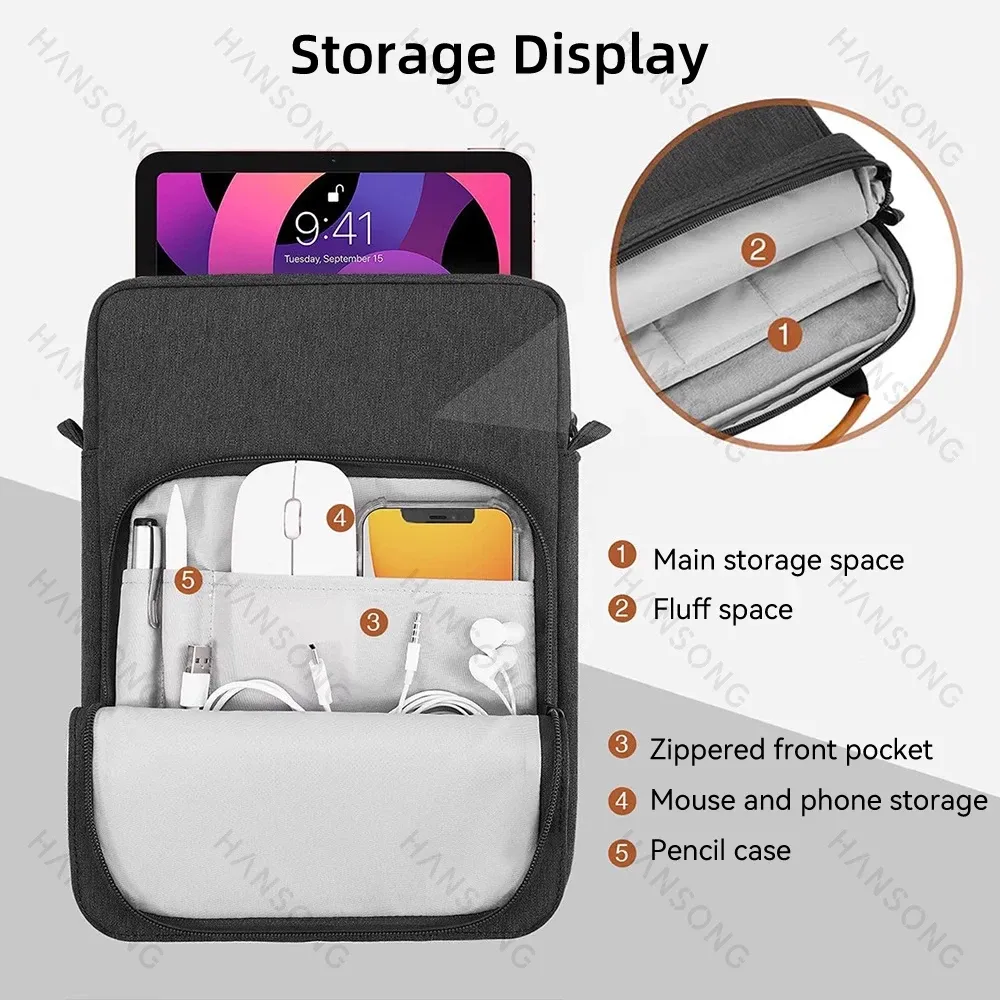 Sac bandoulière pour tablette compatible iPad Air Pro 12,9 pouces, iPad Air 10,9 pouces et Galaxy Tab A 10 pouces 2