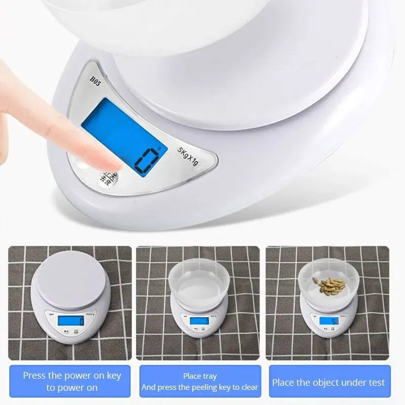 Balance de cuisine électronique portable 5 kg / 1 g à écran LCD 4