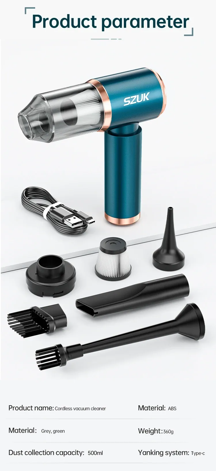 Aspirateur de voiture sans fil, vue d'ensemble