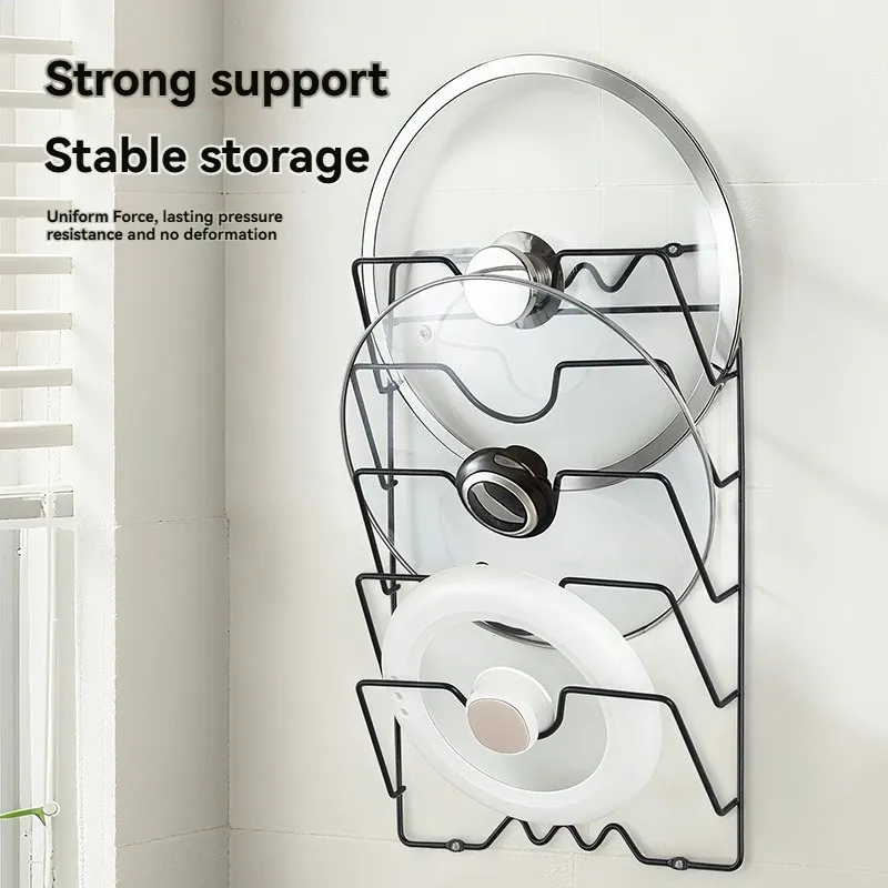 Support mural multifonctionnel pour couvercles de casseroles, rangement de cuisine perforé 5 niveaux à usage domestique 2