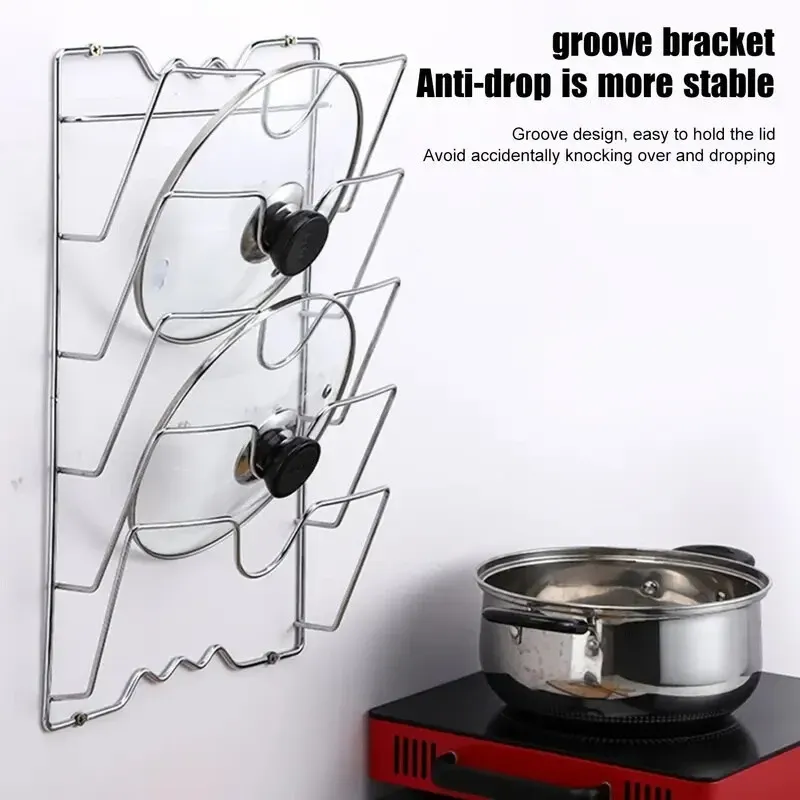 Support mural multifonctionnel pour couvercles de casseroles, rangement de cuisine perforé 5 niveaux à usage domestique 3