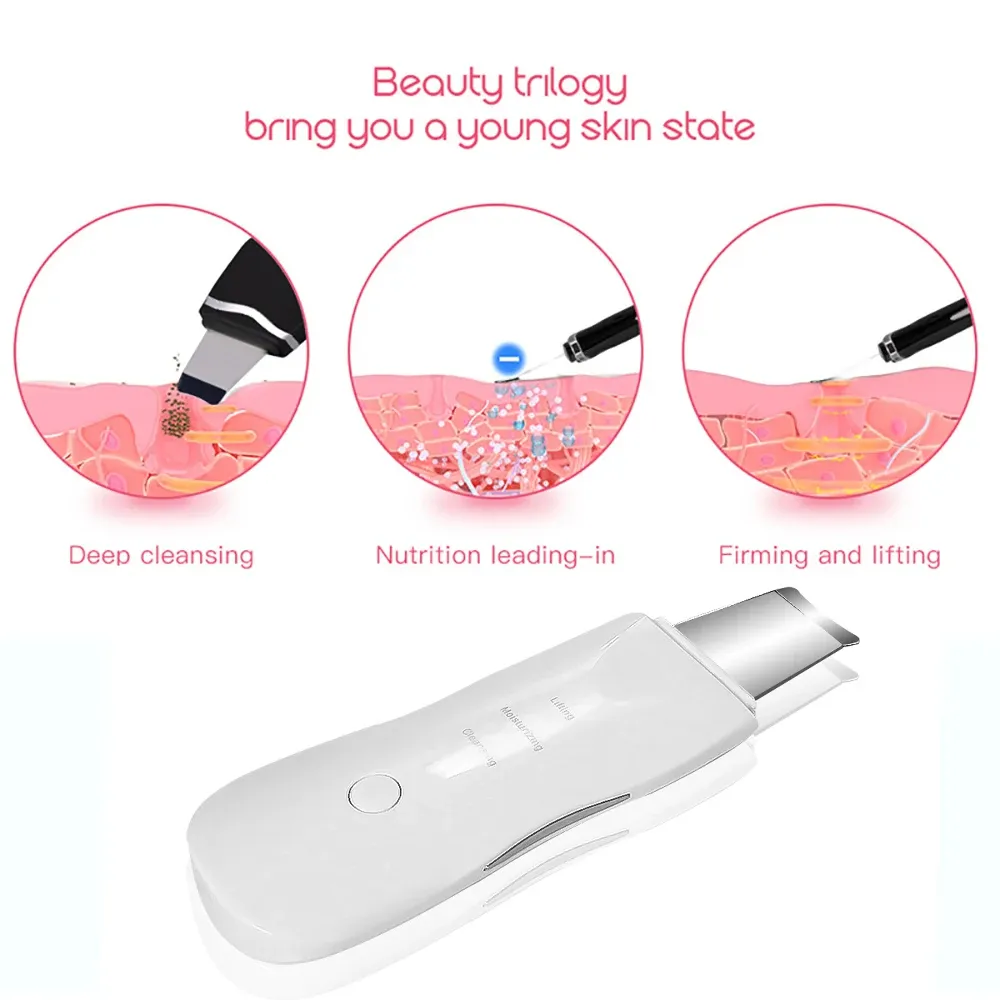 Nettoyeur facial à ultrasons, appareil de nettoyage en profondeur à vibrations, spatule exfoliante pour le visage, extracteur de points noirs, masseur facial 2
