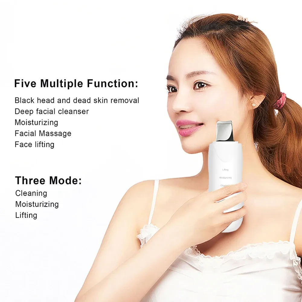 Nettoyeur facial à ultrasons, appareil de nettoyage en profondeur à vibrations, spatule exfoliante pour le visage, extracteur de points noirs, masseur facial 6