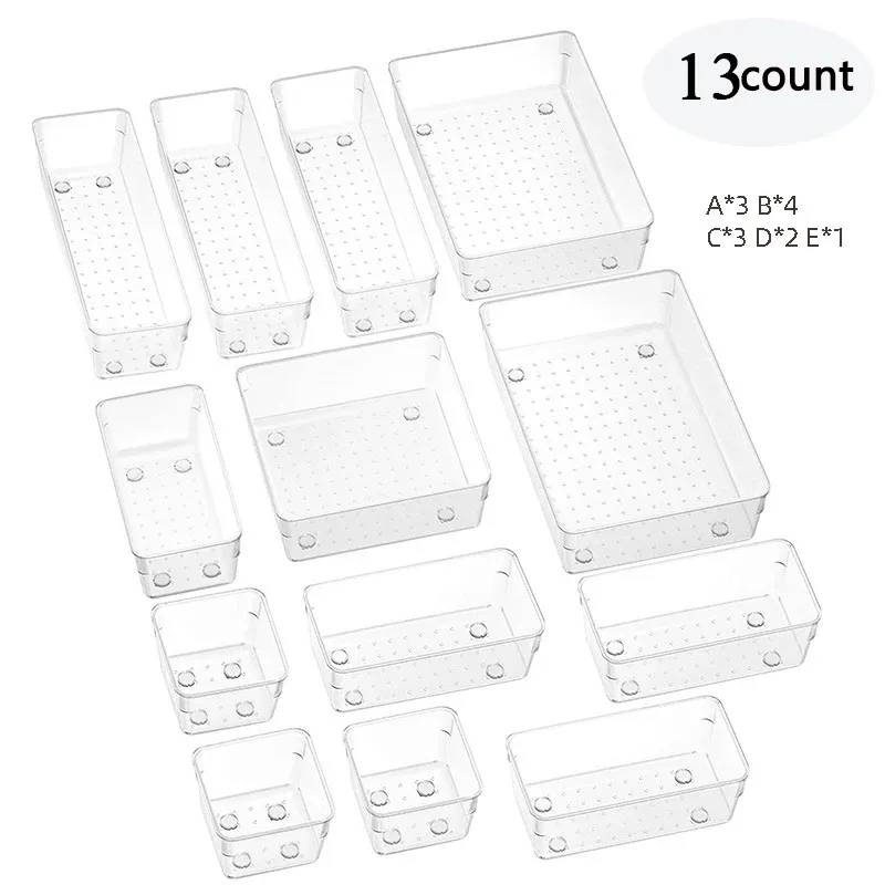 Ensemble de 28 organisateurs de tiroirs transparents en 4 tailles pour salle de bain, coiffeuse, chambre et cuisine 13