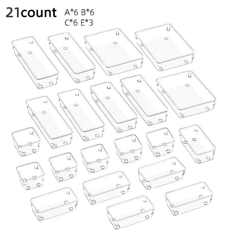 Ensemble de 28 organisateurs de tiroirs transparents en 4 tailles pour salle de bain, coiffeuse, chambre et cuisine 8