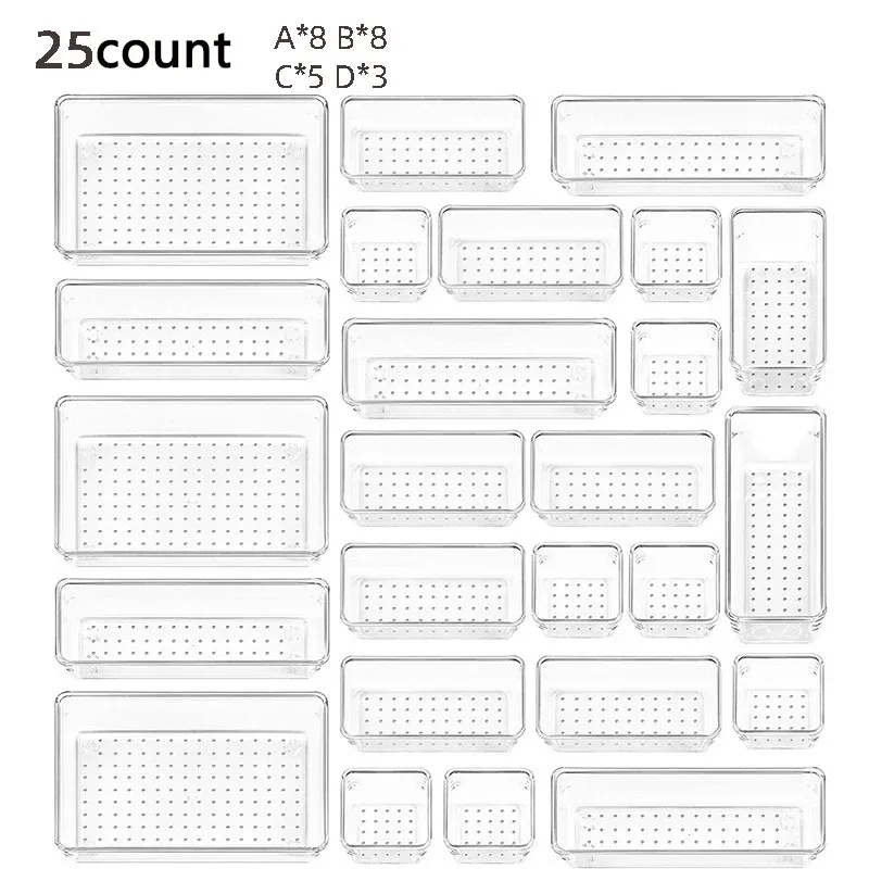 Ensemble de 28 organisateurs de tiroirs transparents en 4 tailles pour salle de bain, coiffeuse, chambre et cuisine 9