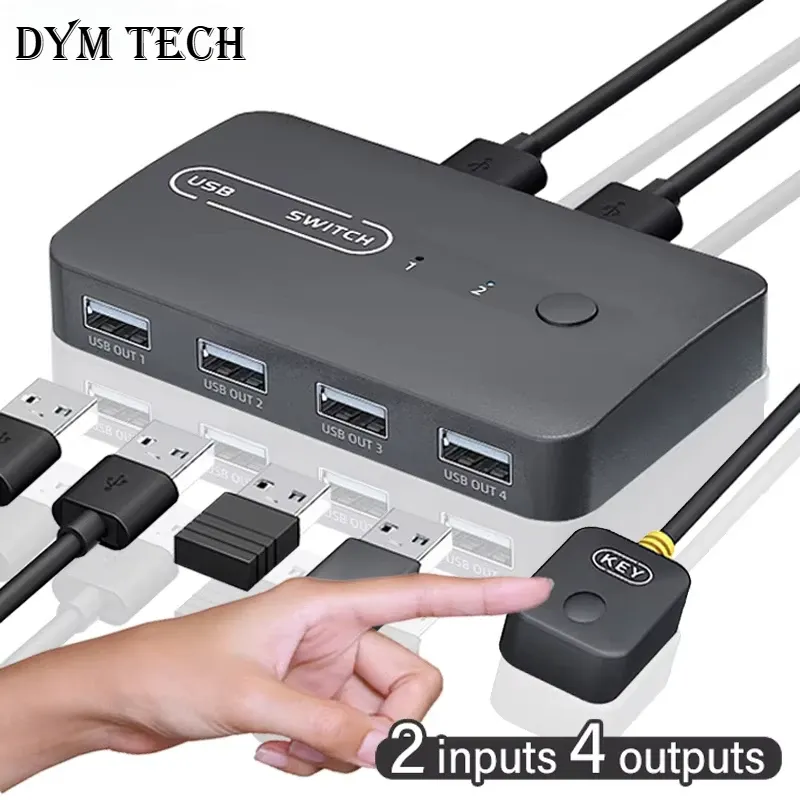 Adaptateur de commutateur KVM USB 2 entrées 4 sorties pour clavier, souris et imprimante