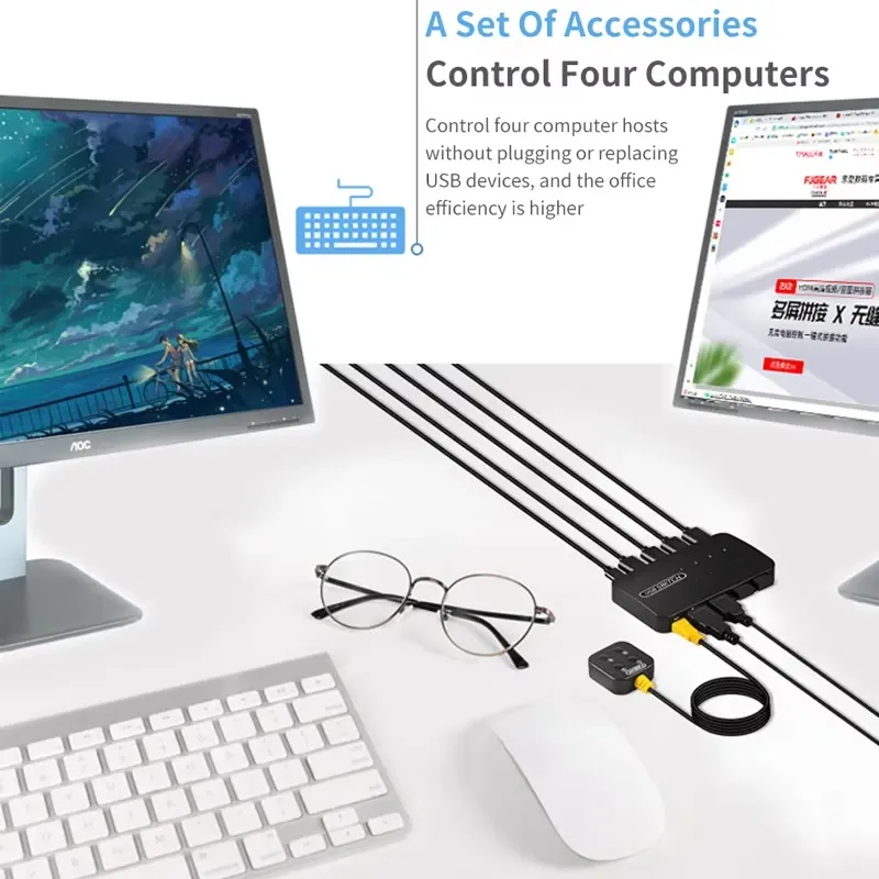 Adaptateur de commutateur KVM USB 2 entrées 4 sorties pour clavier, souris et imprimante 3