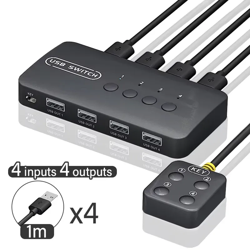 Adaptateur de commutateur KVM USB 2 entrées 4 sorties pour clavier, souris et imprimante 8