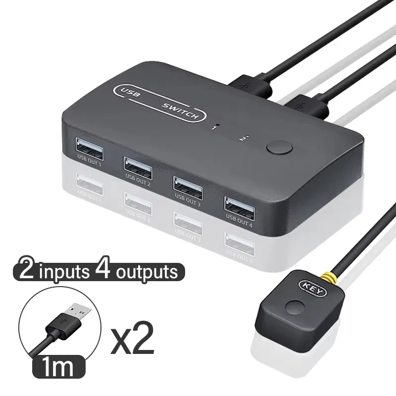 Adaptateur de commutateur KVM USB 2 entrées 4 sorties pour clavier, souris et imprimante 7