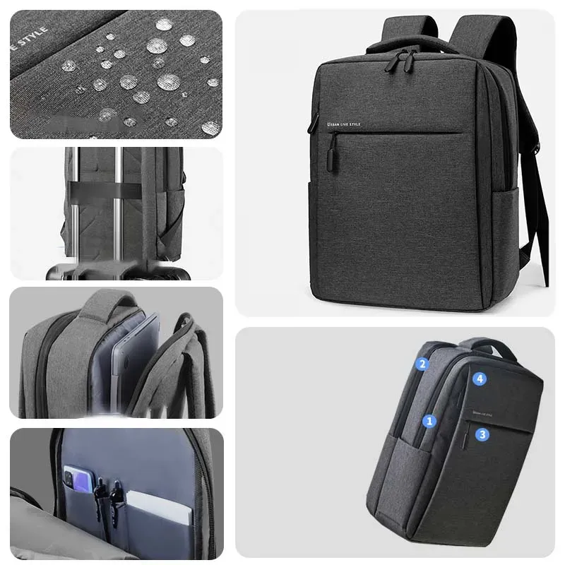 Sac à dos pour ordinateur portable 17,3 pouces, grande capacité, étanche, multi-poches pour hommes 5