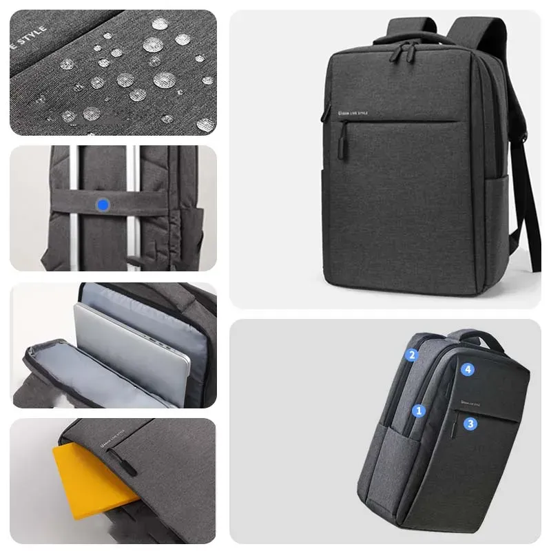 Sac à dos pour ordinateur portable 17,3 pouces, grande capacité, étanche, multi-poches pour hommes 7