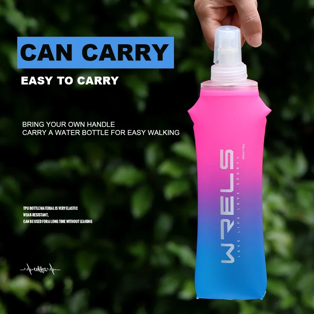Gourde de sport pliable en TPU, souple et portable à haut débit, idéale pour la course à pied, la randonnée, le vélo et le fitness 5