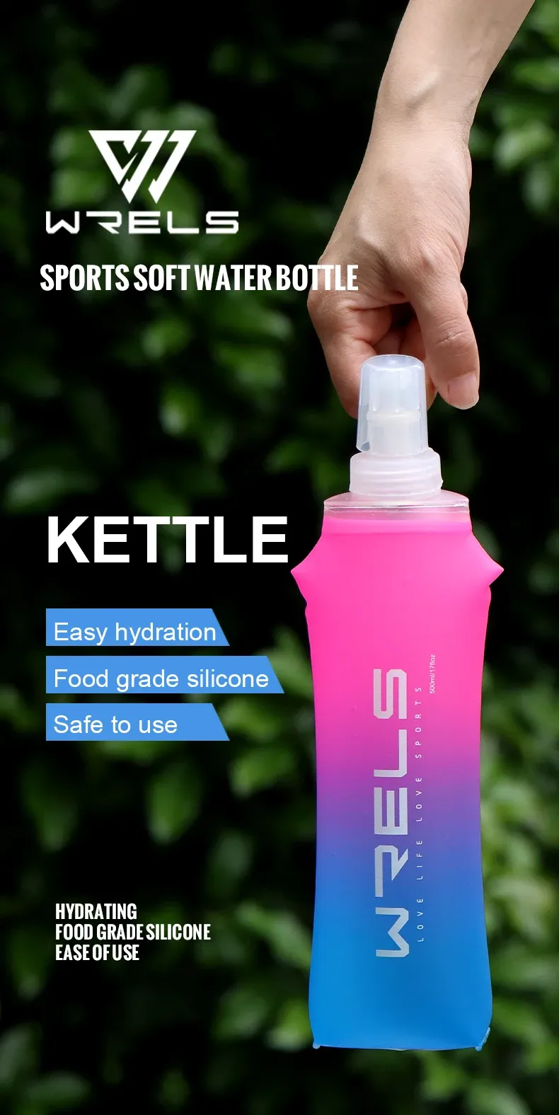 Gourde souple pliable en TPU, vue d'ensemble