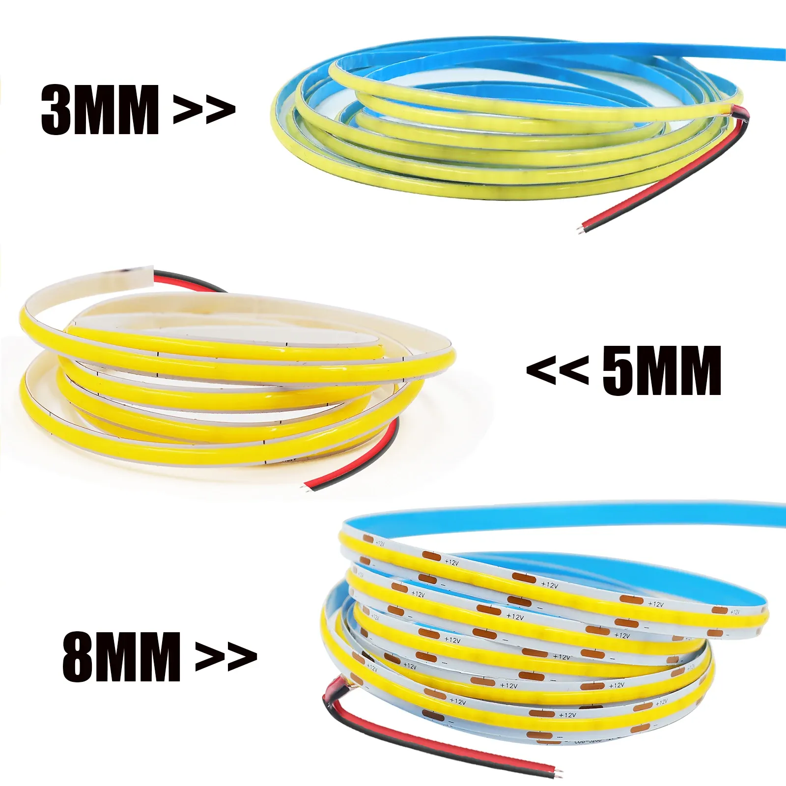 Bande lumineuse LED COB 12 V, flexible, 3 mm / 5 mm / 8 mm, longueur 0,5 à 5 m, 9 couleurs, pour décoration et rétro-éclairage TV 2