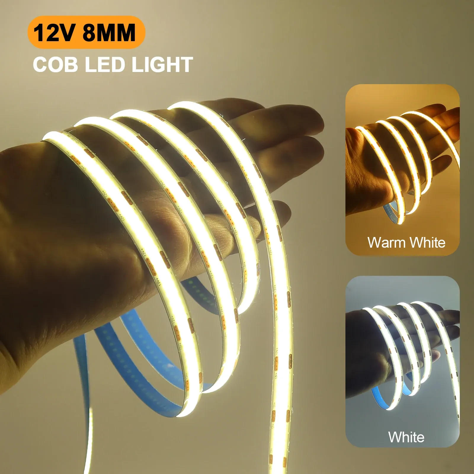 Bande lumineuse LED COB 12 V, flexible, 3 mm / 5 mm / 8 mm, longueur 0,5 à 5 m, 9 couleurs, pour décoration et rétro-éclairage TV 3
