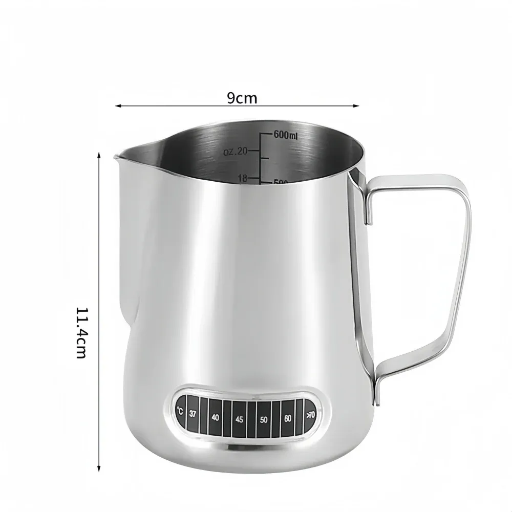 Pichet à mousser pour café et lait en acier inoxydable avec indicateur de température et graduations de volume 7
