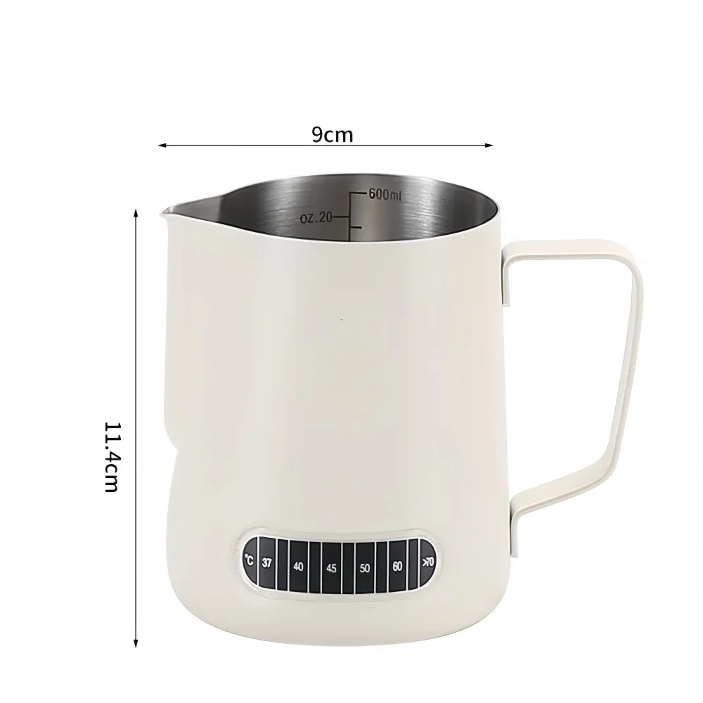 Pichet à mousser pour café et lait en acier inoxydable avec indicateur de température et graduations de volume 11