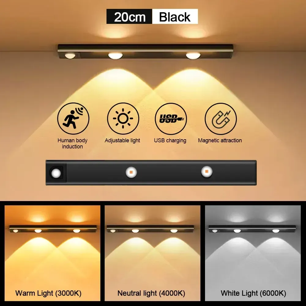 Veilleuse LED ultra fine à capteur de mouvement, sans fil et rechargeable par USB, idéale pour placard, cuisine et chambre 11
