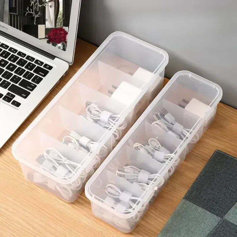 Organisateur transparent pour câbles avec compartiments et couvercle anti-poussière 7