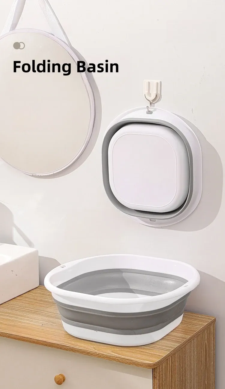Lavabo pliable en silicone en situation d'utilisation