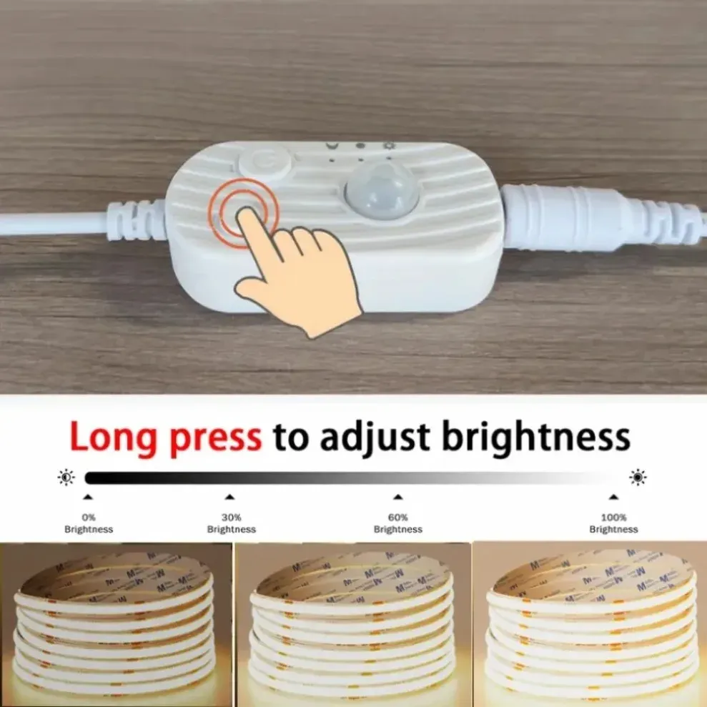 Bande LED COB 8 mm USB avec détecteur de mouvement, 3 modes d'éclairage et intensité variable 4