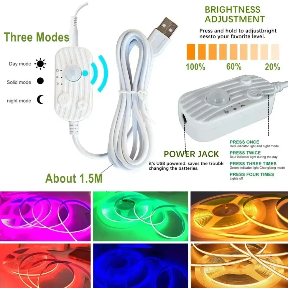 Bande LED COB 8 mm à détecteur de mouvement, vue d'ensemble