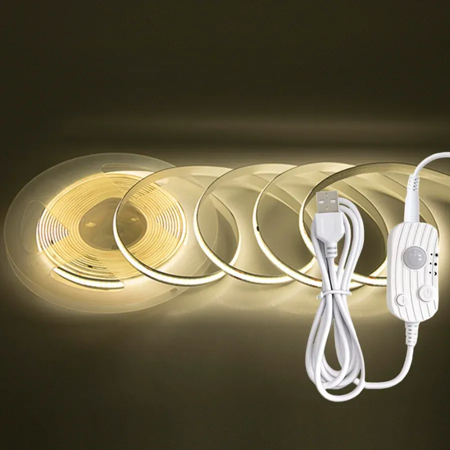 Bande LED COB 8 mm USB avec détecteur de mouvement, 3 modes d'éclairage et intensité variable 8