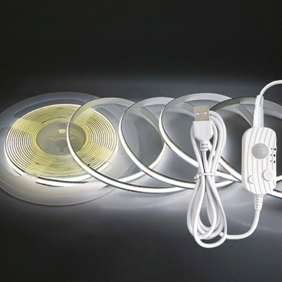 Bande LED COB 8 mm USB avec détecteur de mouvement, 3 modes d'éclairage et intensité variable 10