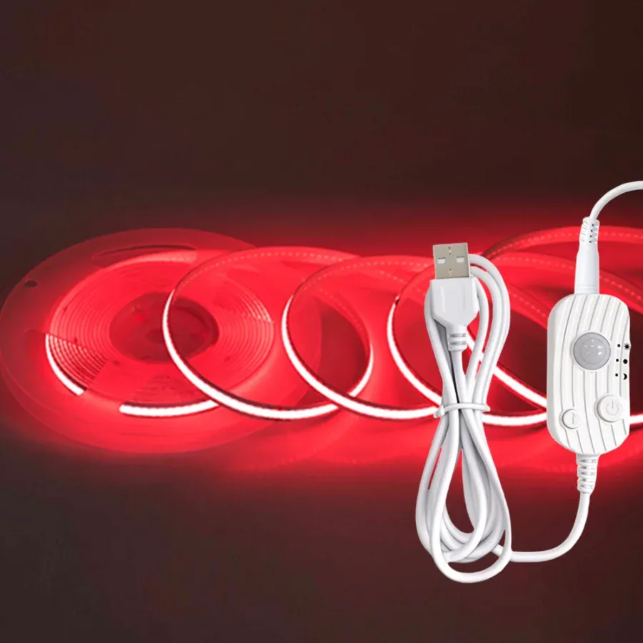 Bande LED COB 8 mm USB avec détecteur de mouvement, 3 modes d'éclairage et intensité variable 15