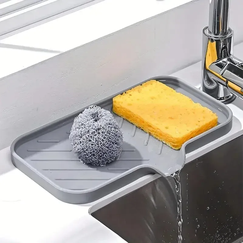 Plateau d'évier en silicone avec vidange et support d'éponge et de savon - Image 1
