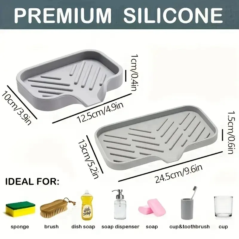 Plateau d'évier en silicone avec vidange et support d'éponge et de savon 6