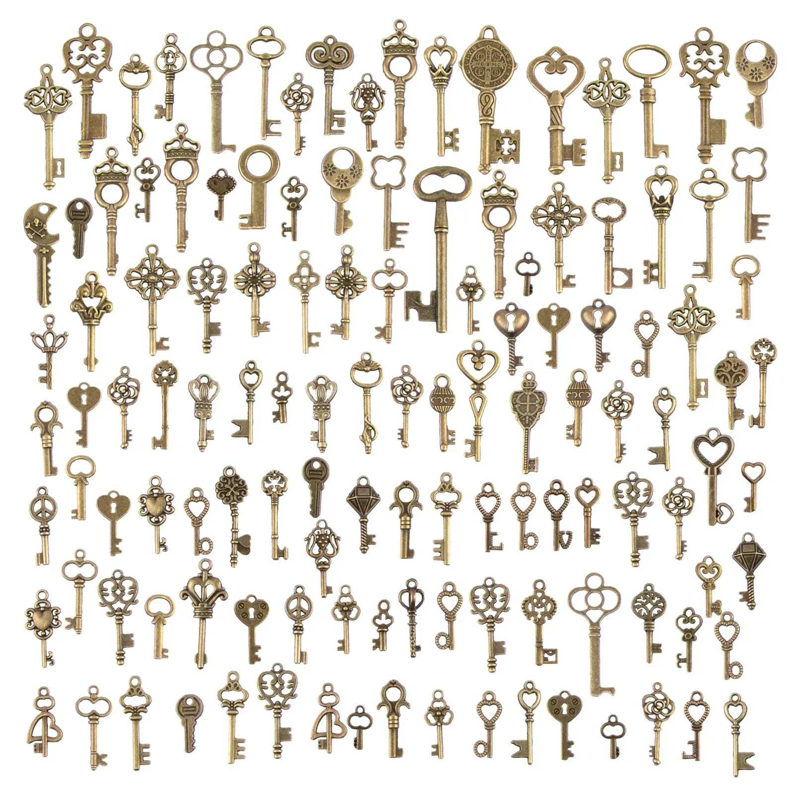 Lot de 125 clés vintage en bronze antique pour la création de bijoux - Image 1