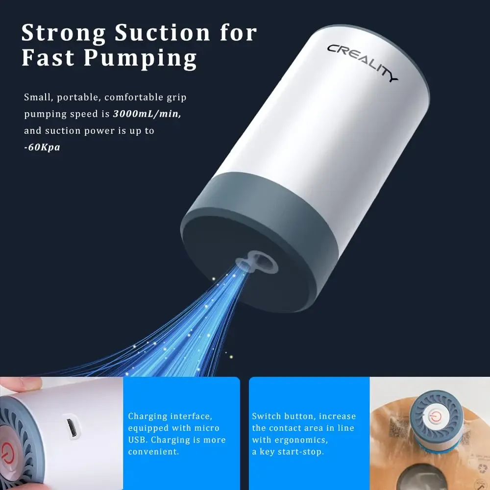 Creality – Kit de stockage sous vide pour filament d'imprimante 3D, sacs réutilisables 40 x 40 cm avec pompe électrique anti-poussière 4