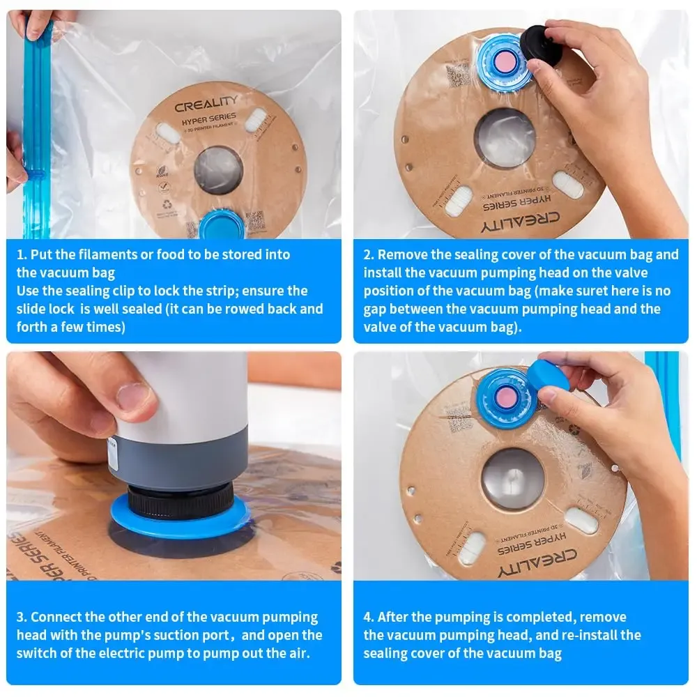 Creality – Kit de stockage sous vide pour filament d'imprimante 3D, sacs réutilisables 40 x 40 cm avec pompe électrique anti-poussière 6