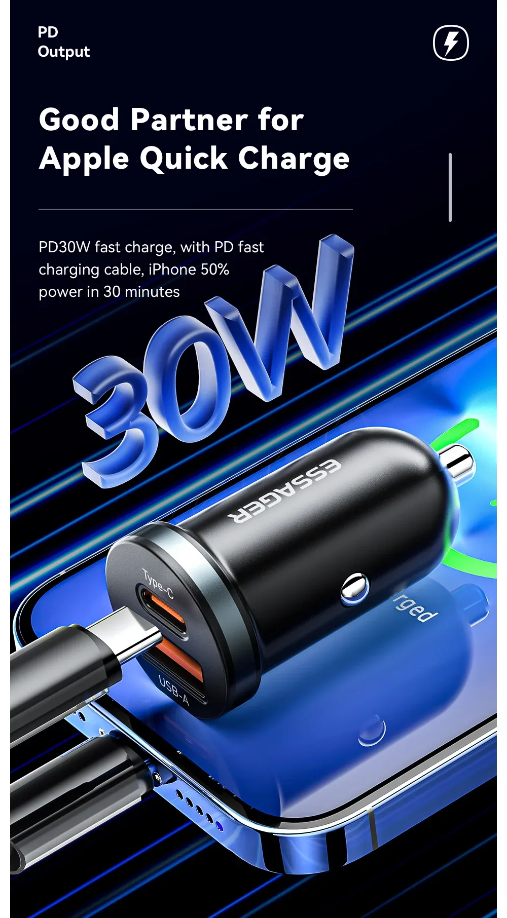 Chargeur Essager dans un véhicule