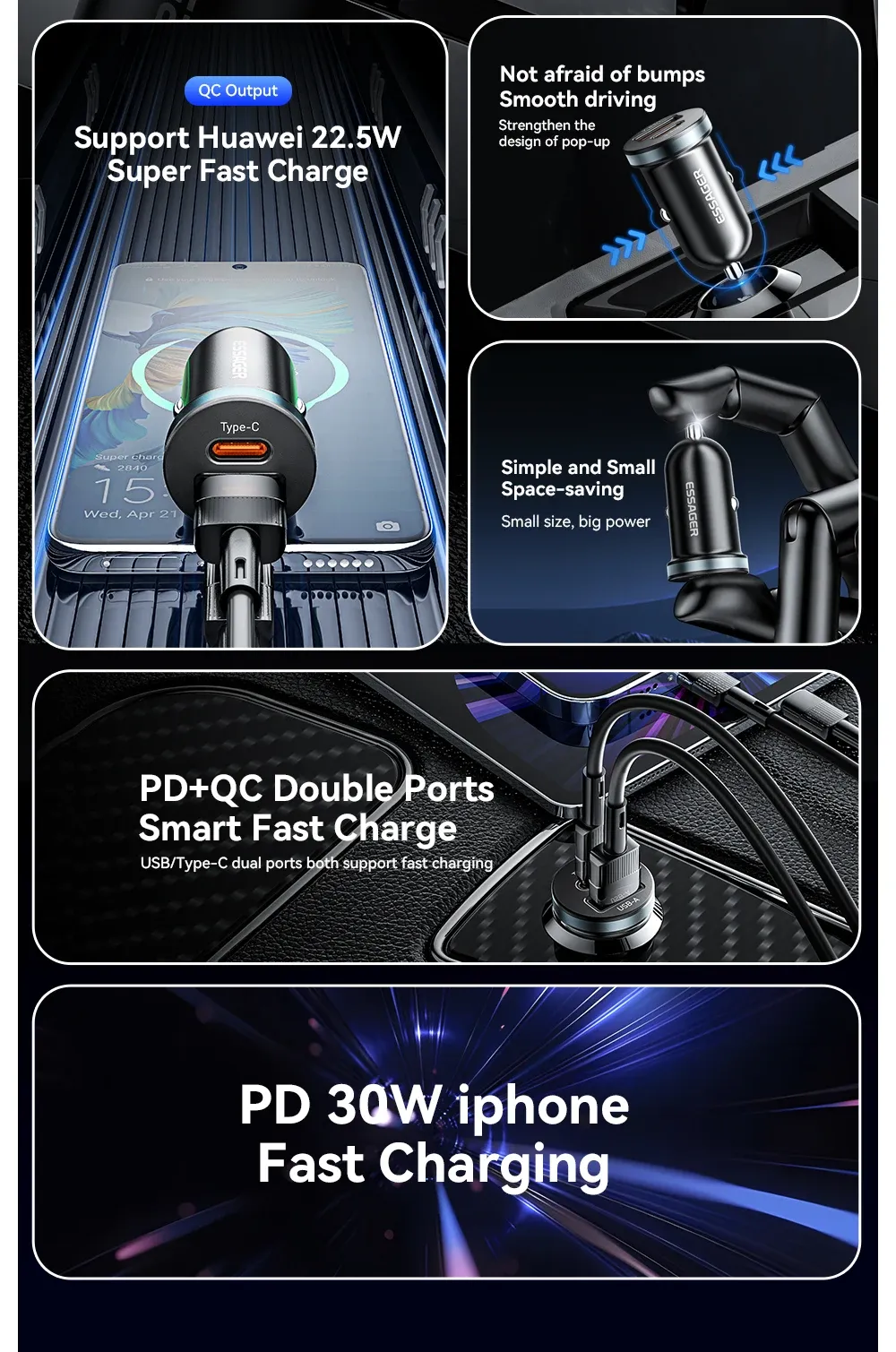 Détail du design du chargeur Essager
