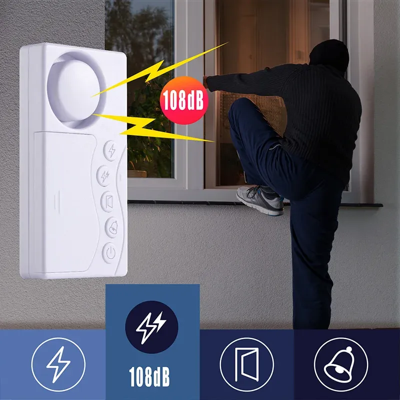 Alarme anti-cambriolage sans fil pour porte-fenêtre avec capteur magnétique, sirène 108 dB 1