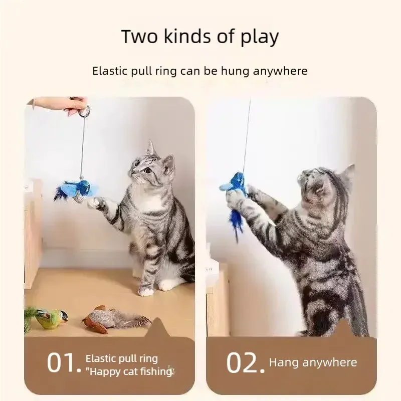 Jouet interactif pour chat en forme d'oiseau chantant, activé au toucher, avec son réaliste et herbe à chat pour un divertissement autonome, à suspendre au mur pour l'intérieur 4