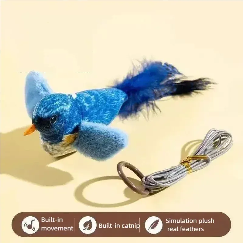 Jouet interactif pour chat en forme d'oiseau chantant, activé au toucher, avec son réaliste et herbe à chat pour un divertissement autonome, à suspendre au mur pour l'intérieur 9