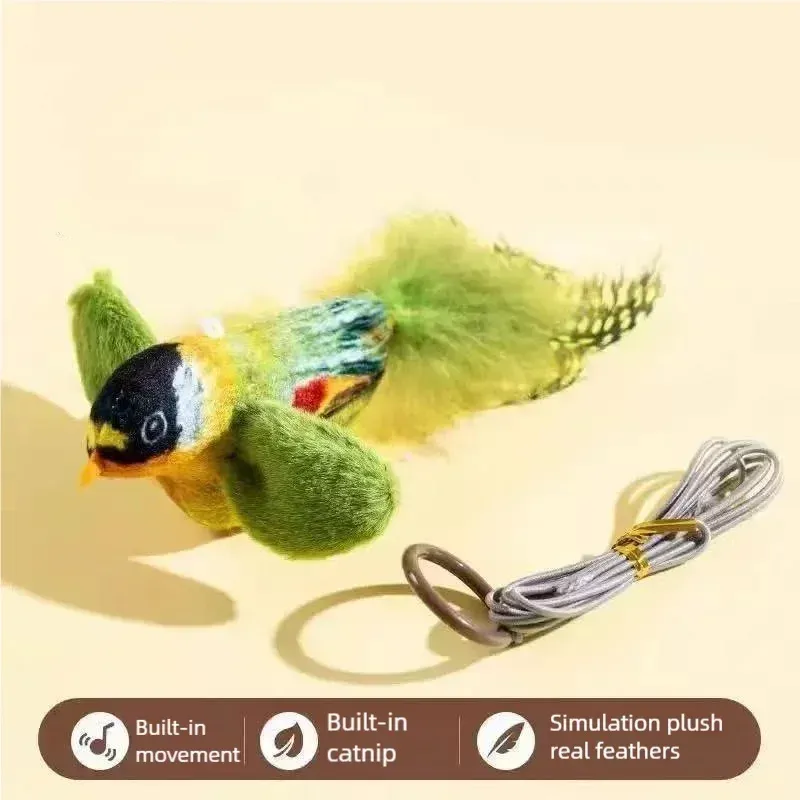 Jouet interactif pour chat en forme d'oiseau chantant, activé au toucher, avec son réaliste et herbe à chat pour un divertissement autonome, à suspendre au mur pour l'intérieur 8