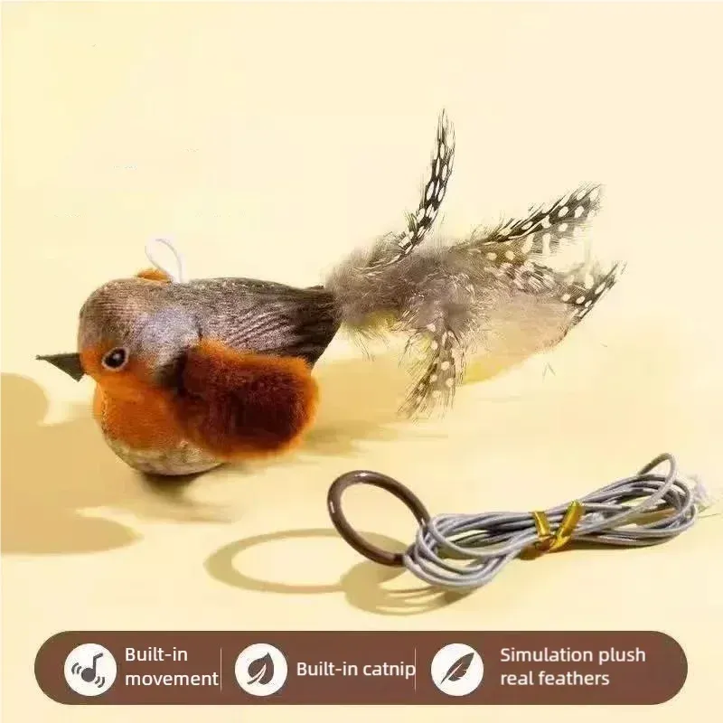 Jouet interactif pour chat en forme d'oiseau chantant, activé au toucher, avec son réaliste et herbe à chat pour un divertissement autonome, à suspendre au mur pour l'intérieur 7