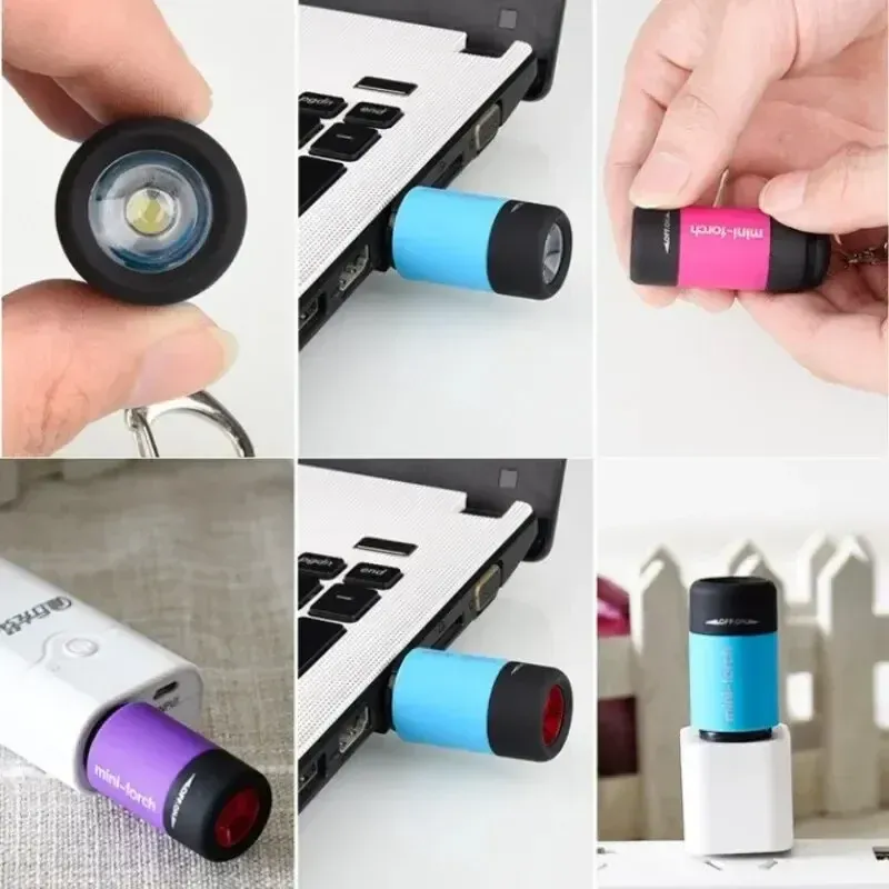 Mini lampe torche LED rechargeable par USB, étanche, avec porte-clés, pour la maison, la randonnée et le camping 6