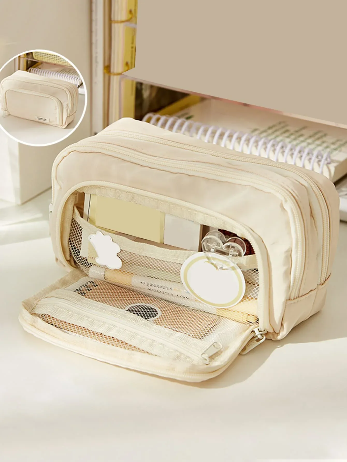 Organisateur en toile grande capacité Plus – Rangement multicouche avec fermeture éclair durable et coloris élégants – Trousse de maquillage portable, sac de rangement 14